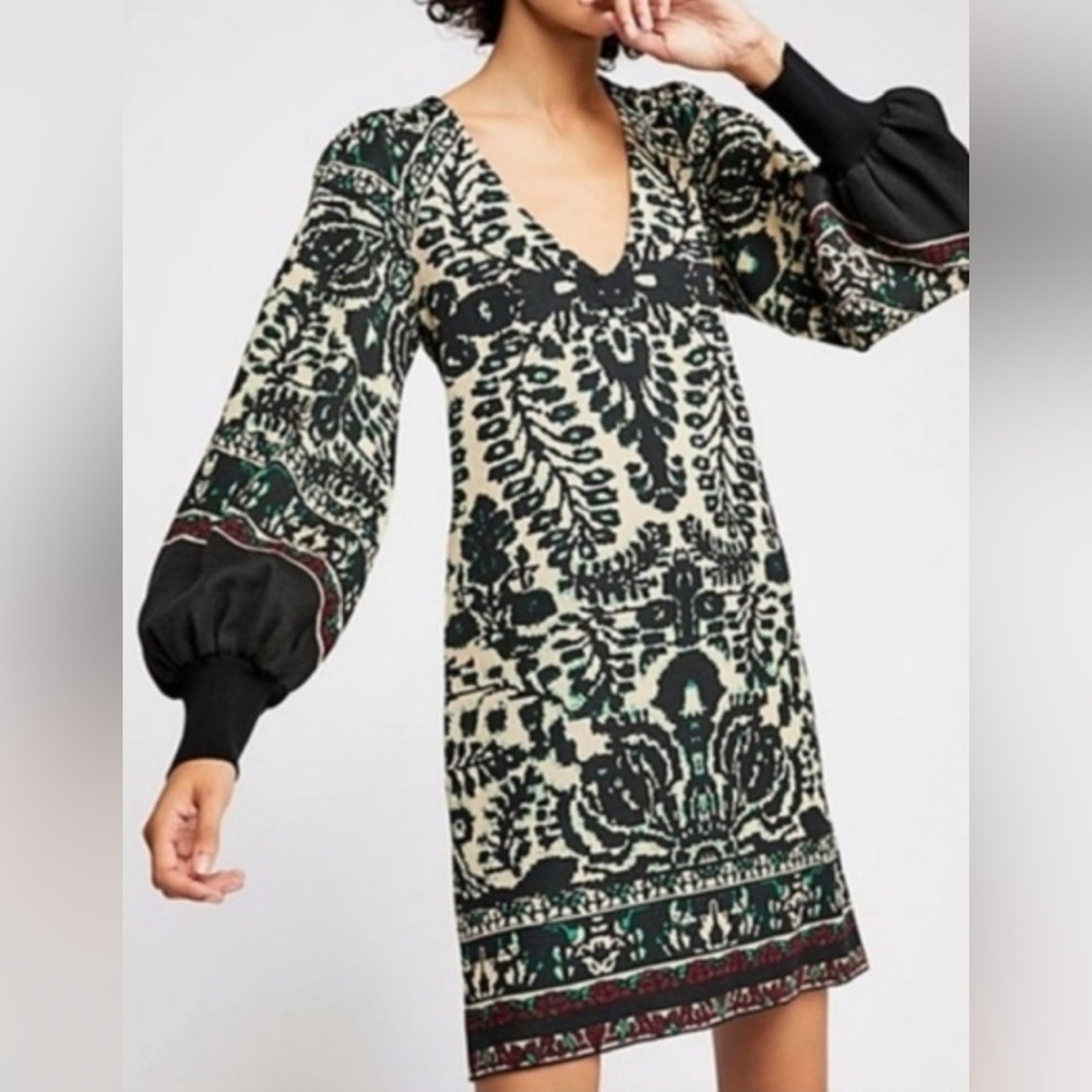 Free People Music & Lyrics Dress Boho Knit Balloon Sleeve Sweater Dress Medium